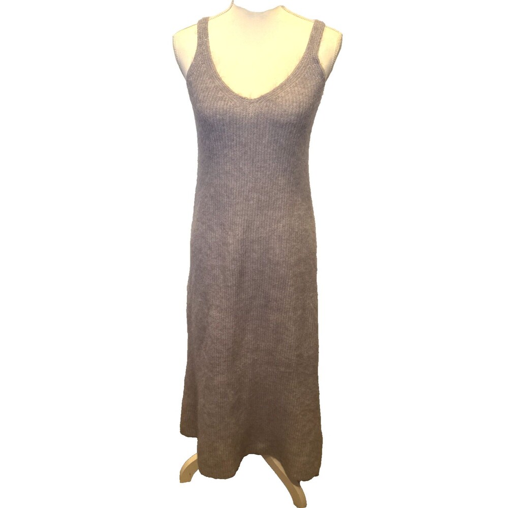 Zara Wool Alpaca Knitted Dress Medium Gray Blue Luxe Beaded Sweater